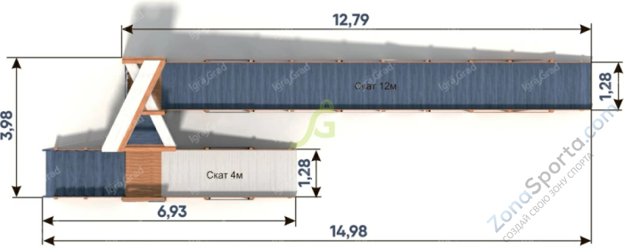 Зимняя деревянная горка IgraGrad Snow Fox 12 м с двумя скатами мод.3